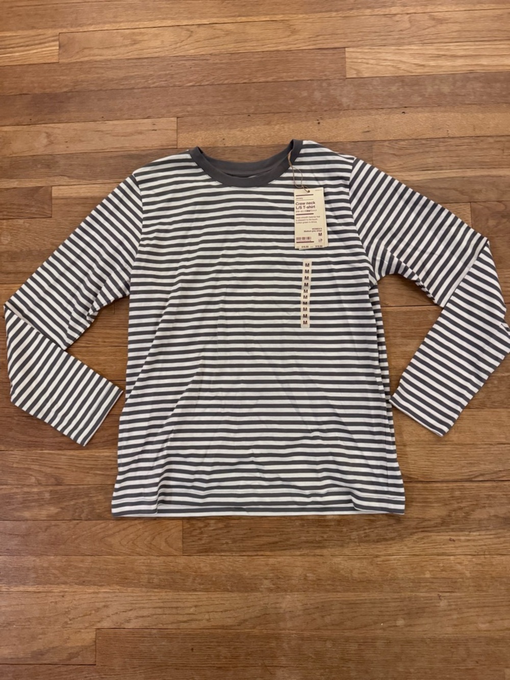 NWT Muji Women's Medium Grey Stripe Crew Neck L/S T-shirt - Size M
 b38